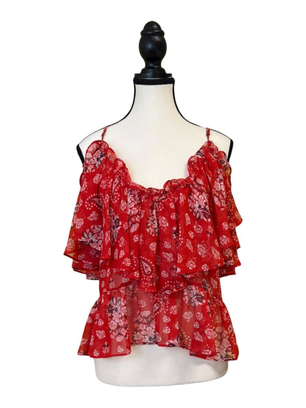 MISA Los Angeles Red Paisley Print Frilly Top (XS)